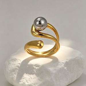 18K Vergoldeter Edelstahlring, Nicht Verblassender Geometrischer Modischer <span class=keywords><strong>Ring</strong></span>, Verstellbarer Öffnungsring, Wasserfester Schmuck für Frauen, Geschenk - Product Image 4