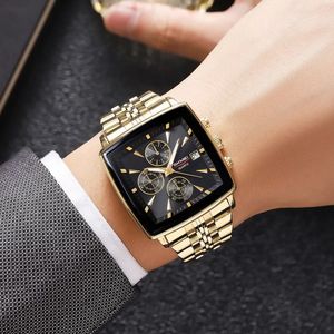 Montres pour hommes Skmei 2434 en acier inoxydable avec cadran carré, calendrier, étanches, de marque, élégantes, de luxe, à quartz - Product Image 4