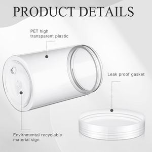 Tarros de plástico PET transparentes de boca ancha de 100ml, 150ml, 200ml, 500ml (2 oz, 6oz, 16oz) con tapas blancas y negras sellables para polvo, mantequilla, crema y cosméticos. - Product Image 3