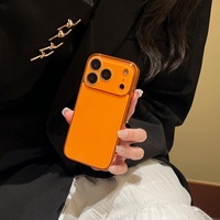 Coque en verre orange électroplaqué compatible avec iPhone 17 Pro Max, protection intégrale avec film pour objectif, anti-chute
