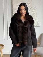 Janveny2026 Nouvelle veste d'hiver épaisse et chaude en duvet pour femmes, col en fourrure de renard véritable, manteau en duvet tendance, parka en fourrure matelassée décontractée pour femmes