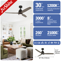 Ventilateur de plafond intelligent 1stshine avec commande vocale par application Wifi, pales en bois massif, télécommande, moteur DC intelligent et éclairage LED
