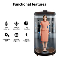 Conserje Humano Digital con IA, Pantalla Holográfica 3D para Vestíbulo de Hotel, Kiosco de Interacción Inteligente con Sistema de Orientación, Gabinete Cilíndrico UHD