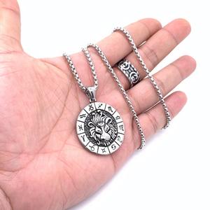 Kalung zodiak baja tahan karat perhiasan liontin vertikal rantai perak Solid Vintage kustom kualitas tinggi trendi baru - Product Image 3