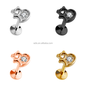 Titanio CZ <span class=keywords><strong>Centro</strong></span> Internamente Roscado <span class=keywords><strong>Labio</strong></span> <span class=keywords><strong>Piercing</strong></span> Pendiente Joyería Golden Heart Top Labret - Product Image 4