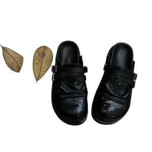 Men's Black Leather <b>Clog</b> Sandals, Retro Round Toe Buckle Strap Casual Mule Shoes - Product Image 5