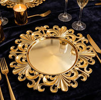 Assiettes de Présentation en Plastique PP Dorées de Luxe, Durables et Réutilisables, Design Creux, pour Mariages et Événements (Vente en Gros)
