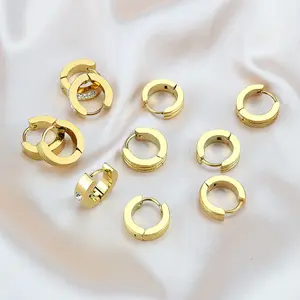 Showfay Hypoallergenic Glossy Cartilage Small Hoops Earrings Stainless Steel 18K Gold Huggie Earrings for Women Girls