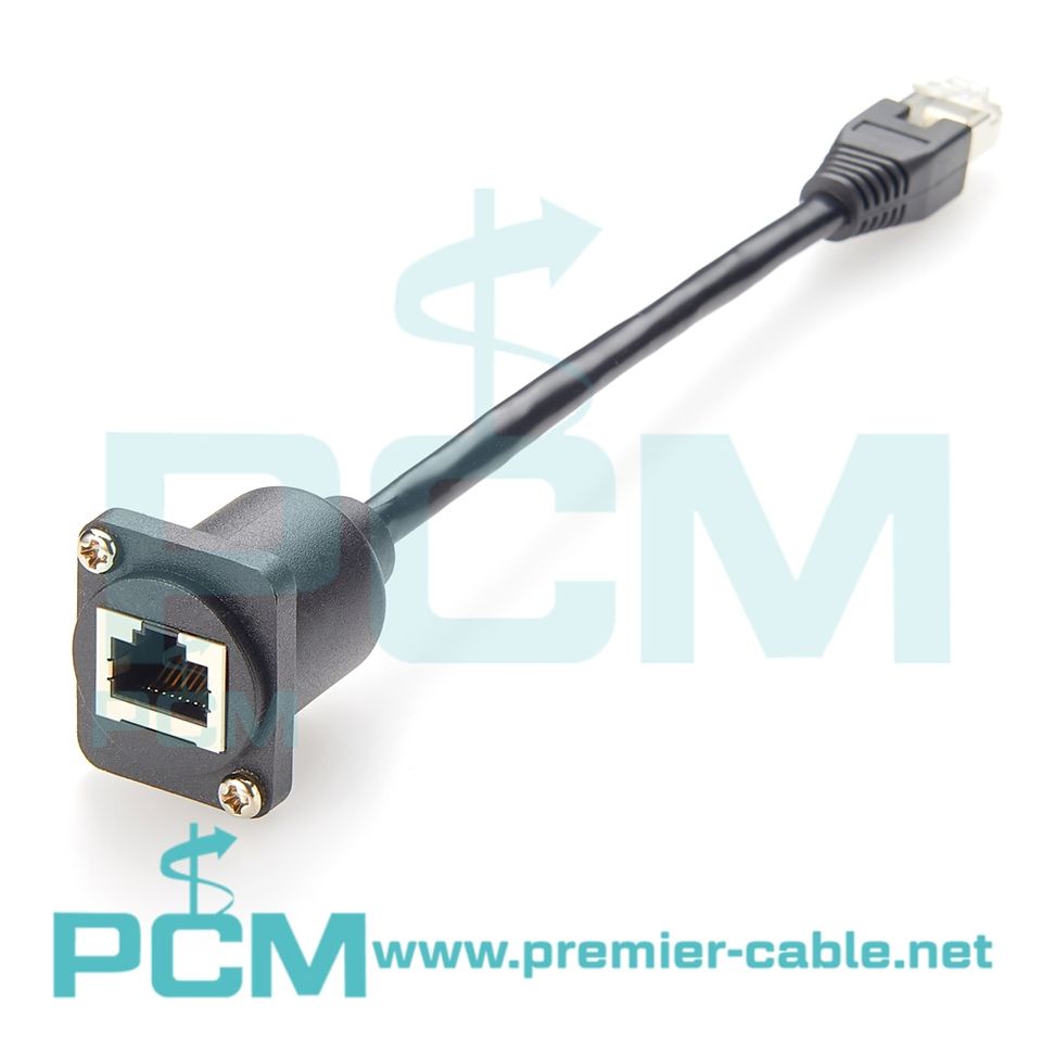 RJ45 Panel Mount Threaded Housing Cable - D-Type CAT5E CAT6
