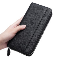 Dompet kulit asli pria modis dengan saku koin risleting dompet Logo kustom