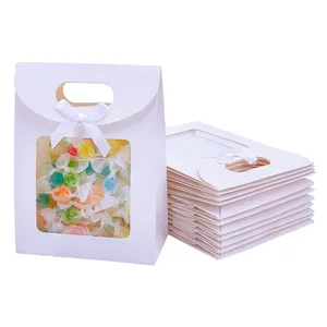 Вертикальный Подарочный пакет с окошком, упаковка для конфет и печенья, подходящая для свадебных вечеринок, с ручным пакетом из крафт-бумаги