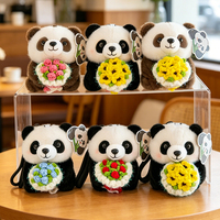 Porte-clés en peluche panda personnalisé avec logo, bouquet de fleurs tricoté, breloque de sac en animal en peluche, polyester et coton PP, 16 cm