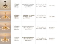 Ventilateur de plafond chandelier LED DC moderne nordique à 4 pales, 6 vitesses, télécommande, intensité variable, ultra-silencieux 30-34 dB, CRI 95 élevé, Firefly
