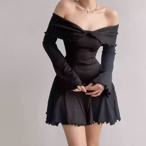 Hot Girl puro desiderio stile monospalla croce abito a maniche lunghe donna autunno e inverno nuova gonna corta a trapezio - Product Image 3