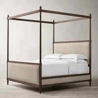 Lit rétro américain personnalisé avec un grand baldaquin, lit en bois extra large pour mobilier de chambre d'hôtel