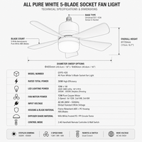 Nouvel arrivage E27 Ventilateur de plafond à moteur AC avec lumière LED, télécommande et 5 pales pour cuisine