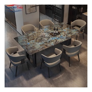Ensemble de salle à manger moderne de luxe 6 places, plateau en marbre noir et or, structure en acier inoxydable, meubles de cuisine et de salle à manger - Product Image 4