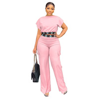 C10014 Ensemble 2 pièces décontracté pour femme-T-shirt ample à motif solide et pantalon tissé-Top et pantalon pour femme