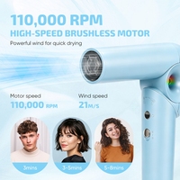 Sèche-cheveux professionnel pliable mini de voyage 110000 tr/min, sèche-cheveux ionique sans dommages thermiques, sèche-cheveux pour coiffage avec diffuseur