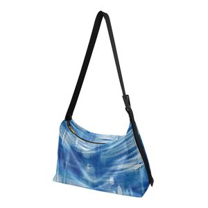Blue Denim Print Shoulder Bag Vintage Bucket Crossbody Handbag Zipper Underarm <b>Purse</b> for Daily Outdoor Use - Product Image 2