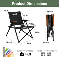 Chaise de camping pliable, chaise d'extérieur portable avec accoudoirs en bois, siège de pique-nique léger et pliable