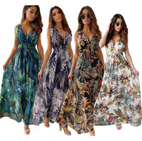 Robe longue d'été tissée style bohème, taille empire, col en V, pour femme, élégante et décontractée, à motifs floraux, collection 2026