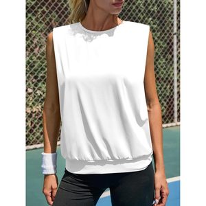Fisoew Women's Sleeveless Workout Tank Top Asymmetric Draped Sweat Wicking Yoga Gym Exercise <b>Shirt</b> - Product Image 3