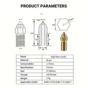 Ender 3 V3 SE喷嘴3D打印机零件高速0.4毫米黄铜喷嘴套件Ender 5 S1，Ender 7 - Product Image 2