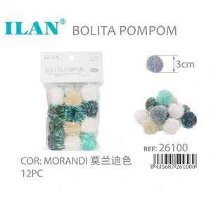 Ilan Bolita Pompom 3Cm Couleur Morandi 12Pc Décoration artisanale - Product Image 1