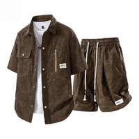 Ensemble deux pièces d'été tendance décontracté sportif grande taille pour hommes chemise à manches courtes tie-dye short rayé imprimé brodé