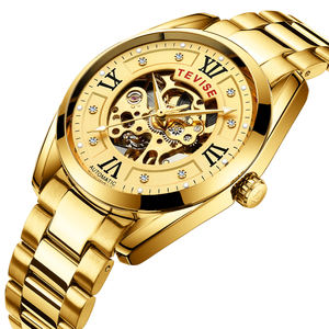 Orologio da Polso Meccanico Scheletrato Tevise 795D da Uomo, Dorato, Minimalista, Business, con Numeri Romani - Product Image 6