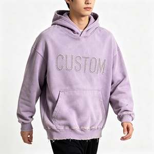Sweat à capuche oversize pour homme 100% coton molletonné avec lettres en strass, logo personnalisé, vêtements décontractés d'automne - Product Image 3