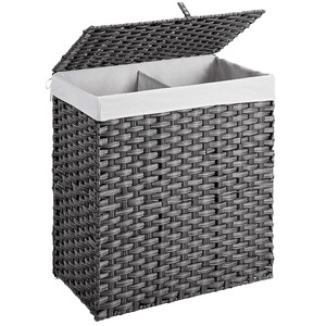 Plastic Wicker Laundry <b>Basket</b> With Lid Rectangle <b>Foldable</b> Clothing Organizer For Laundry Room Canvas Liner Standing Type - Product Image 5
