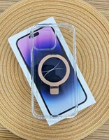 Étui Transparent Durable avec Anneau Magnétique et Support Béquille Couleur Unie pour iPhone 13 14 15 16 17 18
