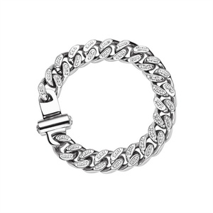 High End Flat Diamond Hiphops Chain Chunky Miami Cuban Link Chain Bracelet <b>for</b> <b>Men</b> Women - Product Image 2