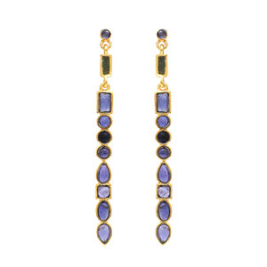 พลอย iolite ธรรมชาติ925ต่างหูเงินสเตอร์ลิงเครื่องประดับวินเทจชุบทอง18K สำหรับผู้หญิงขายส่งเครื่องประดับเงิน - Product Image 1