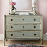 Commode antique à 3 tiroirs, commode de style campagnard français, armoire de rangement vintage pour chambre à coucher avec serrure