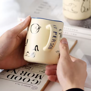 Hot Style 420ml Cat Dog Couple Cartoon <b>Heat</b> Resistant <b>Microwave</b> Porcelain Mug Hand Painted Dishwasher Safe Customizable Business - Product Image 4