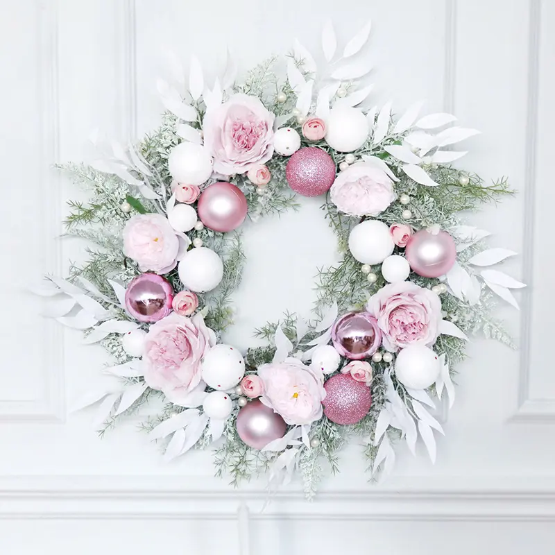 Künstlicher Blumenkranz für Wand hochzeits blume rosa Weihnachts kugel pfingstrosen blumenkranz Großhandel für Haustür