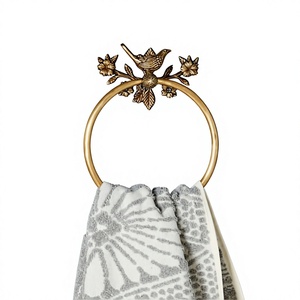 Porte-serviette mural en bronze avec motif d'oiseau et de fleurs, accessoire de salle de bain traditionnel, porte-serviettes faits à la main en promotion - Product Image 1