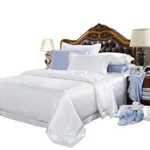 Parure de lit en soie, ensemble de literie de luxe personnalisées avec drap de couleur, housse de couette quatre pièces