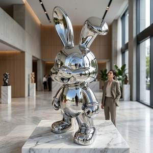 Escultura Moderna de Conejo en Acero Inoxidable, Estatua de Conejo con Acabado de Alto Brillo y Soporte de Dibujo Técnico, para Hoteles, Villas y Paisajes - Product Image 1