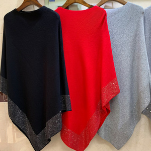 Nouvelle Collection Automne Hiver : Poncho Cape Pull-over en Tricot à Motif Losanges, Ample, Grande Taille, Uni, pour Femme, Gris - Product Image 2