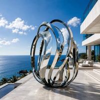 Sculpture Moderne Abstraite en Acier Inoxydable Poli Effet Miroir Creux, Ornement de Jardin Extérieur, Statue d'Art Métallique pour Place Publique