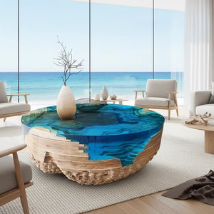 Mesa de Centro de Madera y Resina Wabi-Sabi Lake Abyss para Retiro de Bienestar Costero, <span class=keywords><strong>Club</strong></span> de Surf Independiente y Cafetería Temática Subacuática - Product Image 2