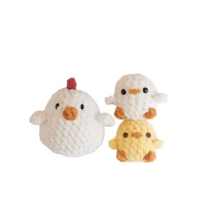 低最小起订量鸡毛绒玩具雪尼尔纱线钩针鸡玩具妈咪和婴儿鸡Amigurumi钩针图案