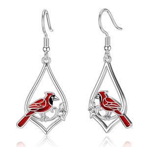E4779 Pendientes colgantes de oro blanco con diseño de pájaro cardenal para mujer, diseño clásico de animales, joyería de moda chapada en aleación - Product Image 1