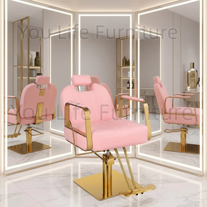 Sillón de Barbero Hidráulico Reclinable Rosa con Marco Dorado, Silla de Estilismo para Salón de Belleza, Spa y Barbería, Venta al Por Mayor - Product Image 5