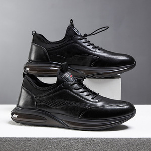 Chaussures de marche et de course noires personnalisées avec logo d'entraîneur, en cuir véritable, avec coussinets, baskets décontractées - Product Image 4