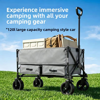 Chariot de camping pliable mini, chariot de pique-nique et de courses, chariot à roulettes pivotantes en métal durable et résistant à la rouille